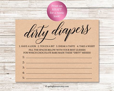 free printable dirty diaper game